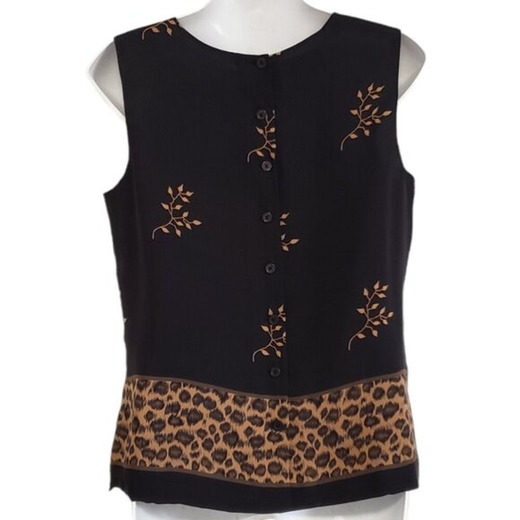 Vintage Silk Sleeveless Button Back Blouse Top Leopard Print Size 10 Field Manor - Picture 3 of 12
